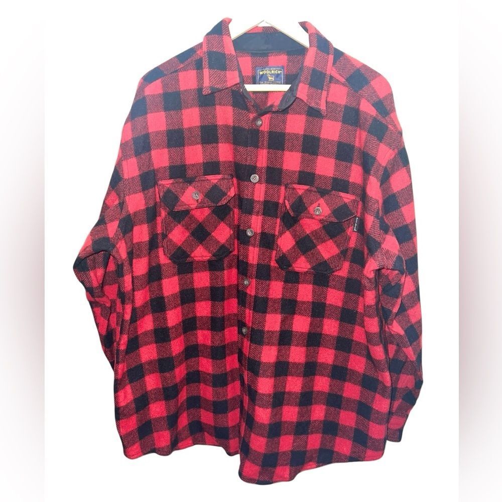 Woolrich Men’s Red & Black Buffalo Plaid Wool Flannel Shirt Jacket Size XL